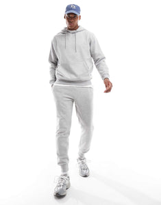 DTT overhead hoodie & jogger tracksuit set in light grey marl