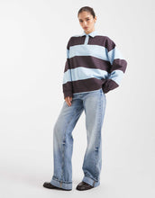 Load image into Gallery viewer, 4th &amp; Reckless cotton rich rugby polo collared sweatshirt chocolate blue