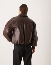 Load image into Gallery viewer, Abercrombie &amp; Fitch vegan leather bubble hem bomber jacket brown