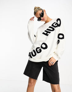 HUGO Slaria repeat logo jumper white