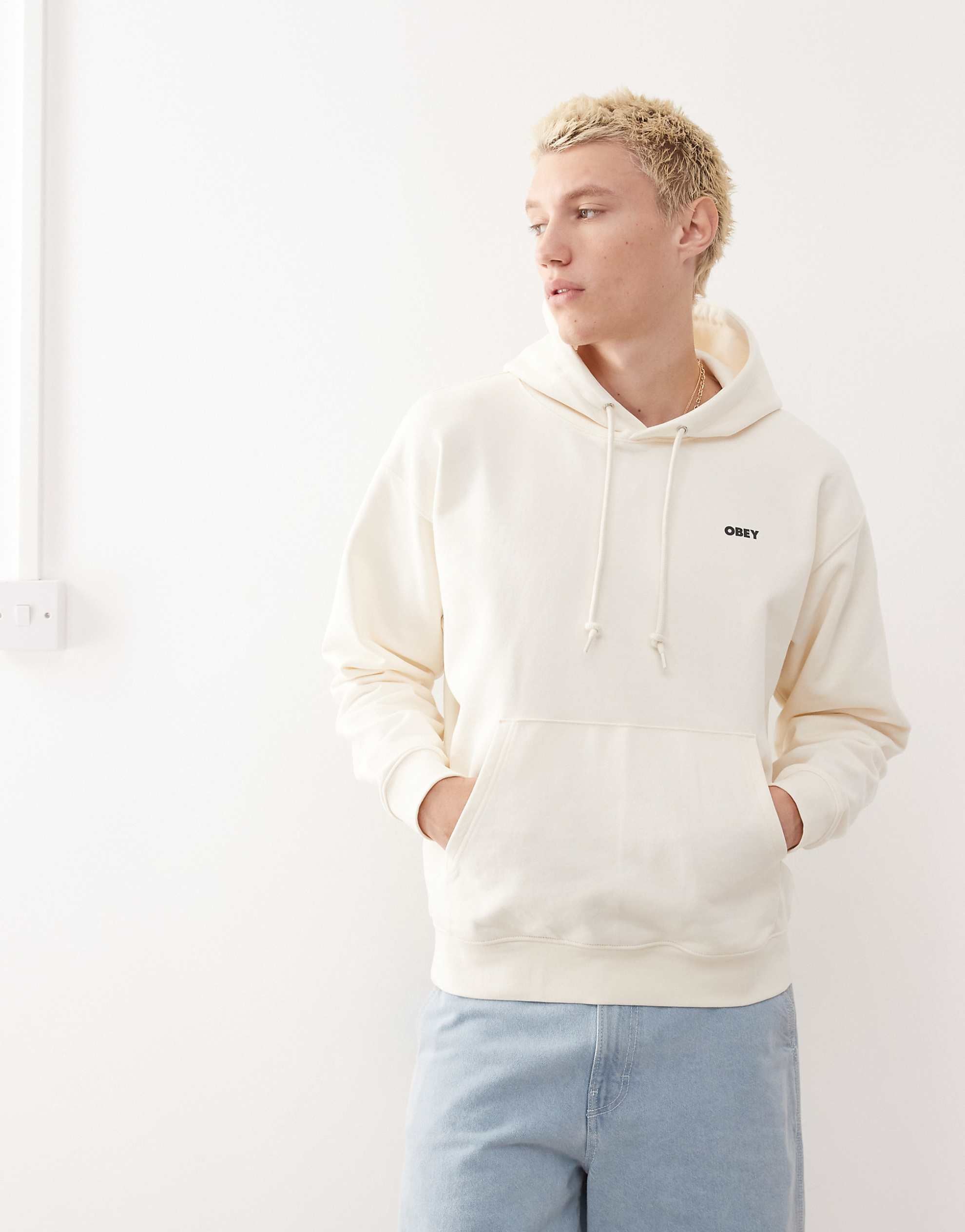 Obey bold eye graphic logo hoodie off white