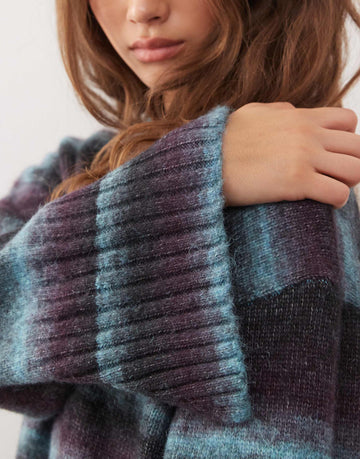 Monki boxy jumper with faded stripe blue