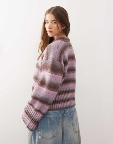 Monki boxy jumper with faded stripe pink