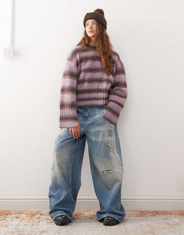 Monki boxy jumper with faded stripe pink