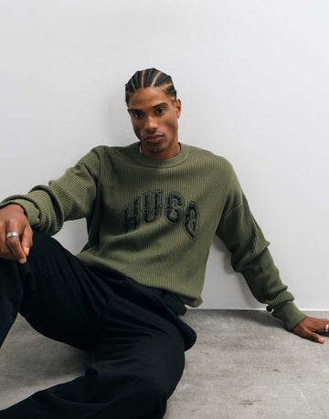 HUGO Blue Showdy chest script sweatshirt green