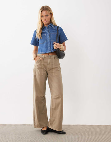 DESIGN denim crop shirt mid blue