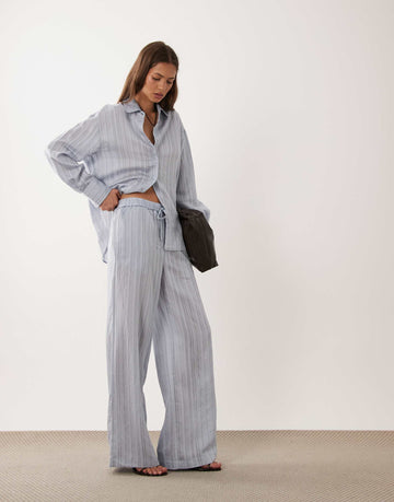 Mango Nomol oversized shirt & trouser co-ord blue stripe