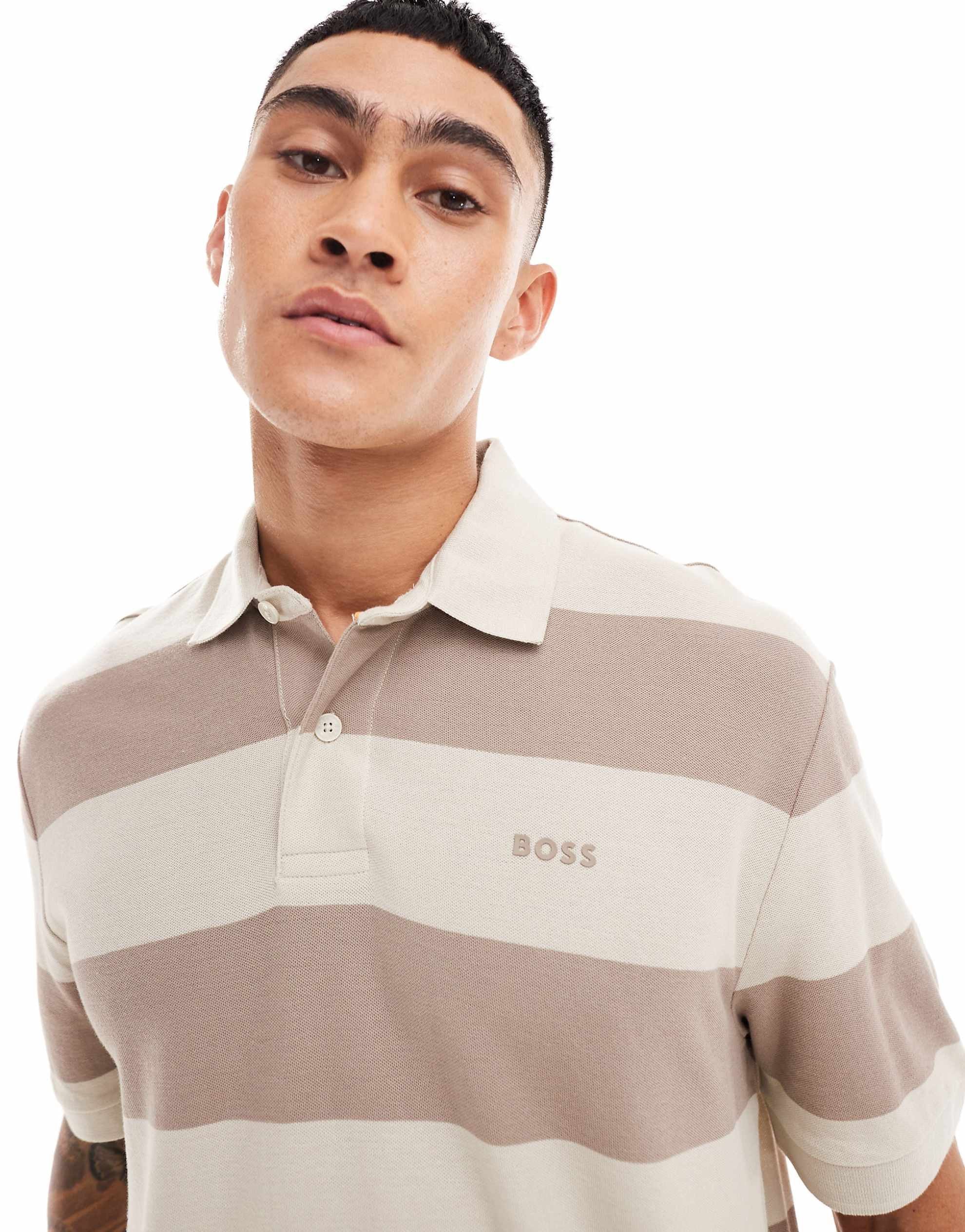 BOSS Orange pale stripe polo shirt light beige