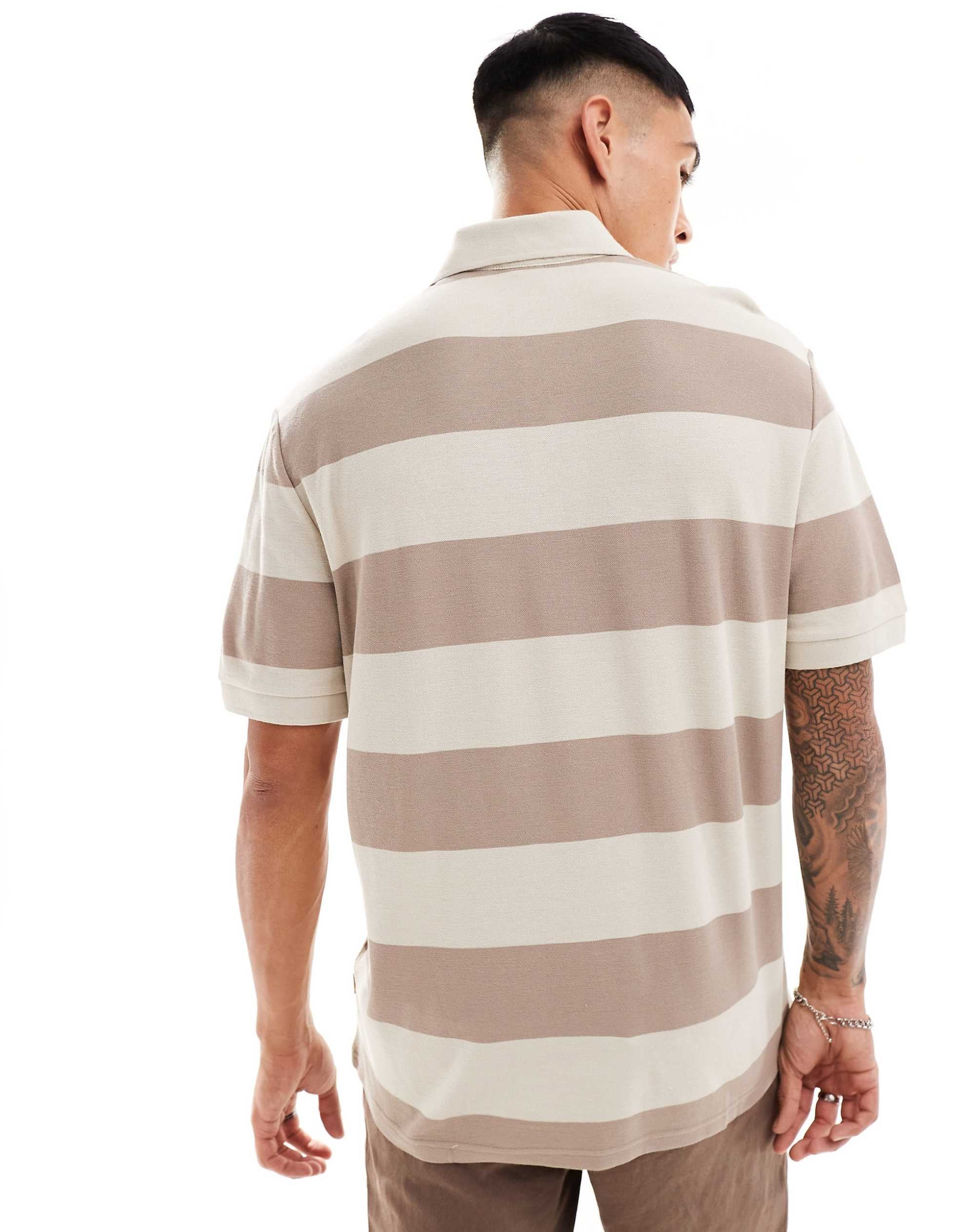 BOSS Orange pale stripe polo shirt light beige