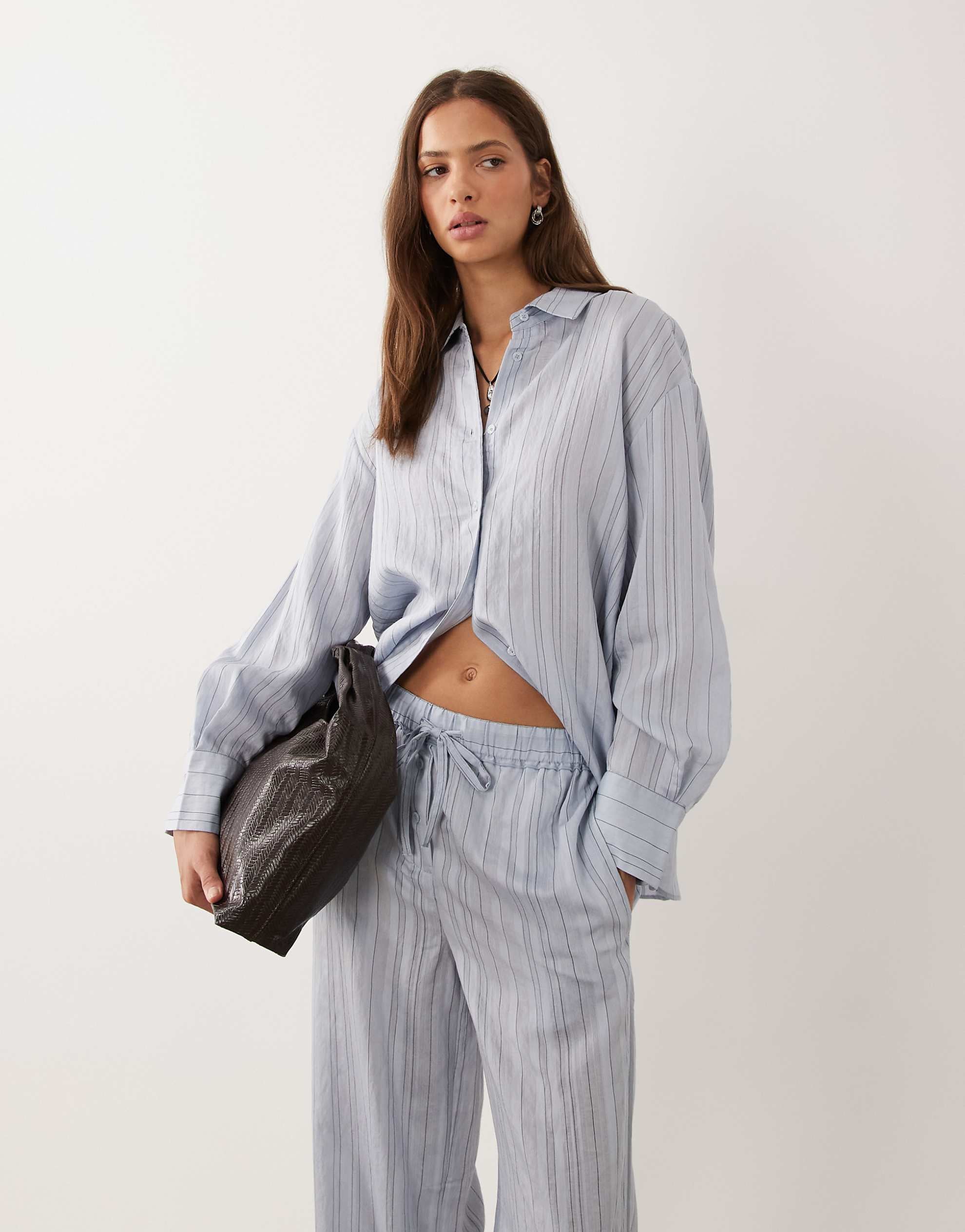 Mango Nomol oversized shirt & trouser co-ord blue stripe