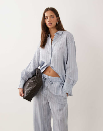 Mango Nomol oversized shirt & trouser co-ord blue stripe