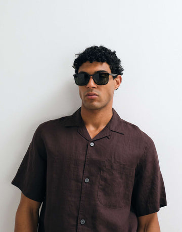 ARKET pure linen short sleeve resort shirt chocolate brown