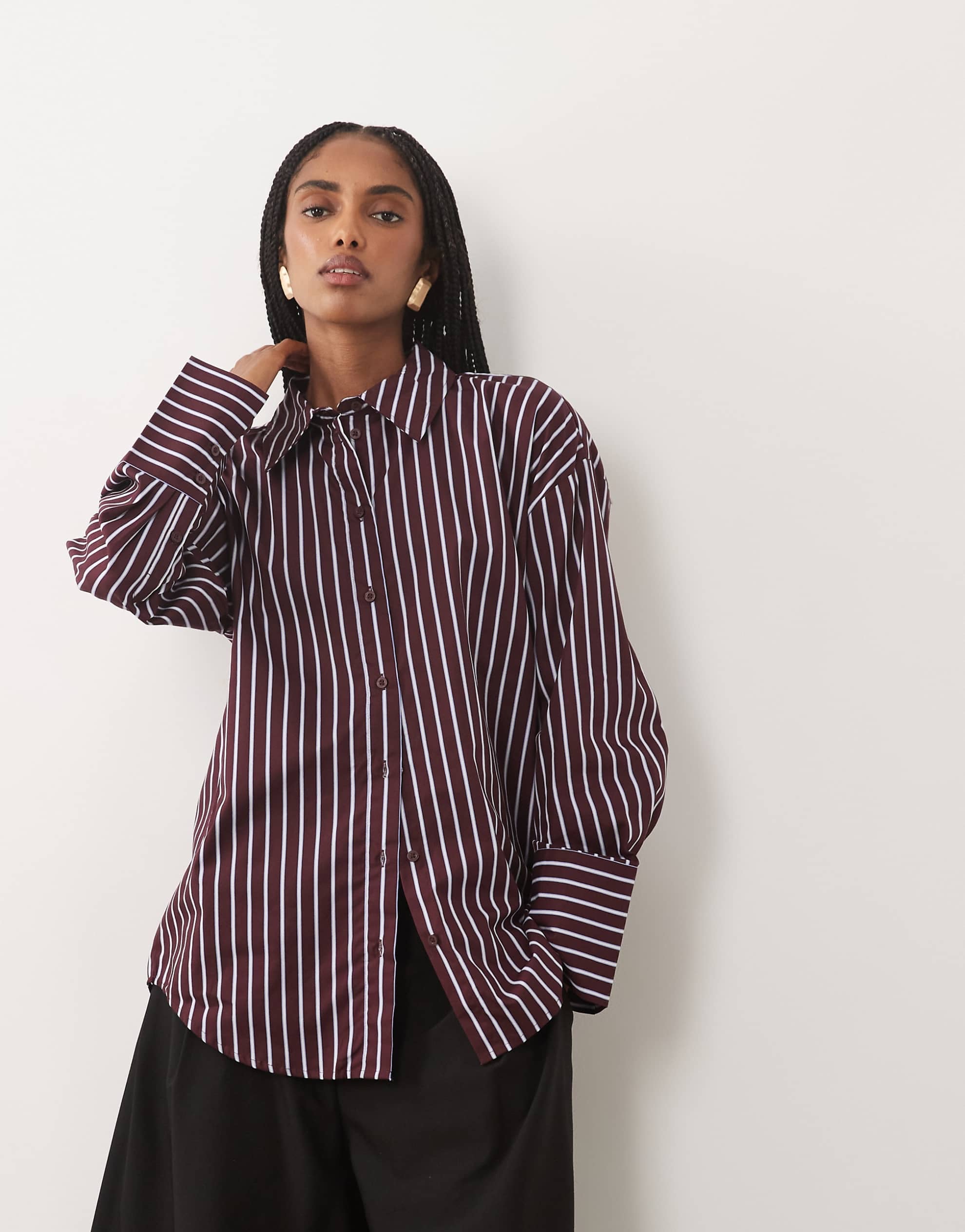 JDY long sleeve shirt burgundy blue stripes