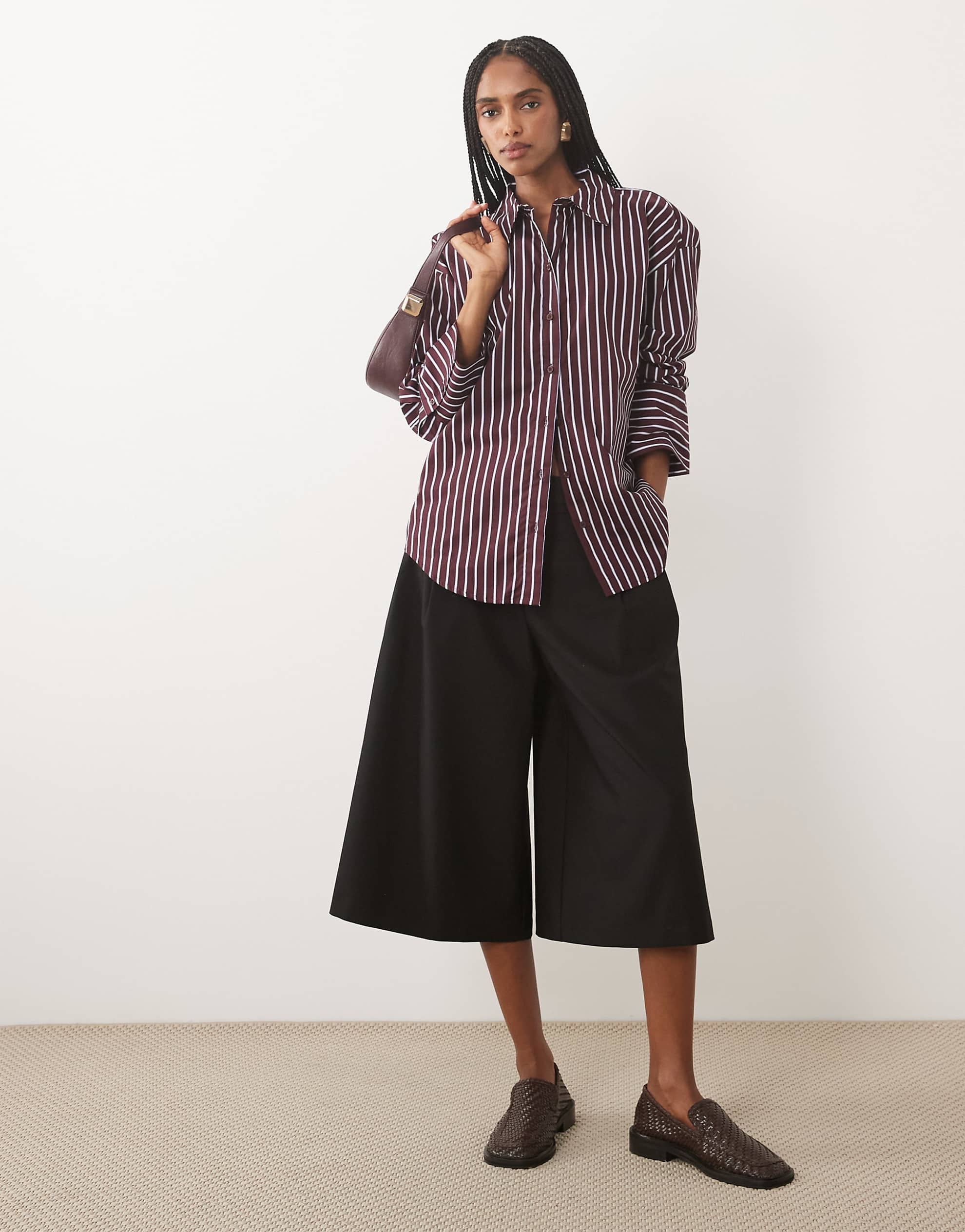 JDY long sleeve shirt burgundy blue stripes