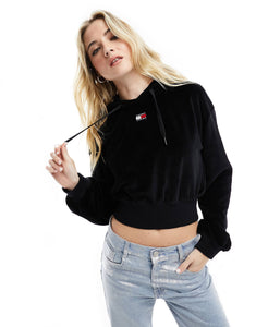 Tommy Jeans velour hoodie black