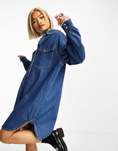 ONLY oversized denim mini shirt dress blue