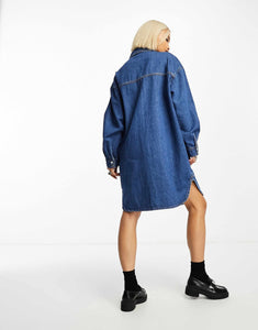 ONLY oversized denim mini shirt dress blue