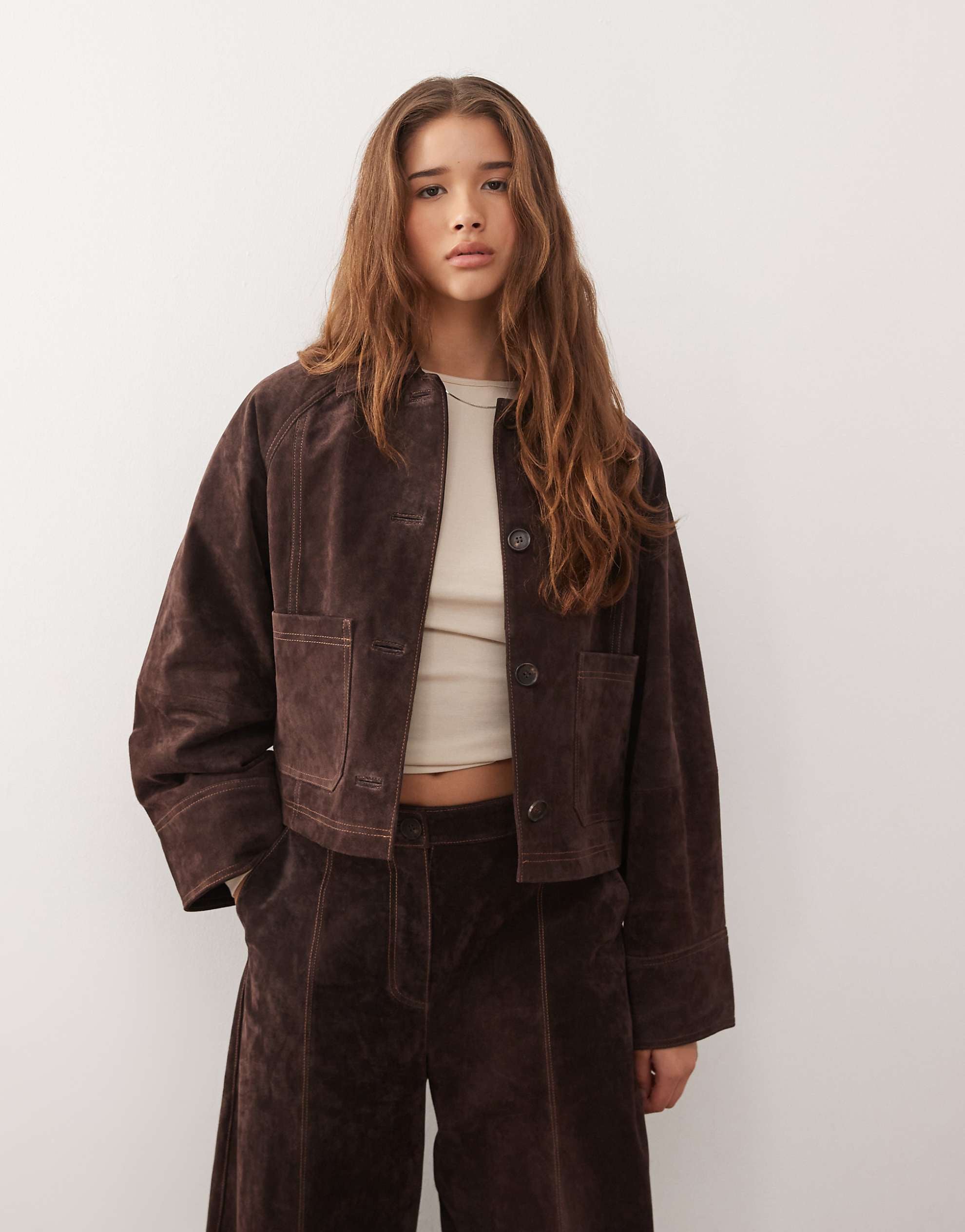 Reclaimed Vintage suede co-ord brown