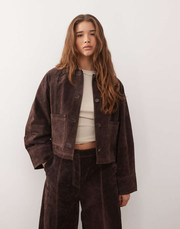 Reclaimed Vintage suede co-ord brown