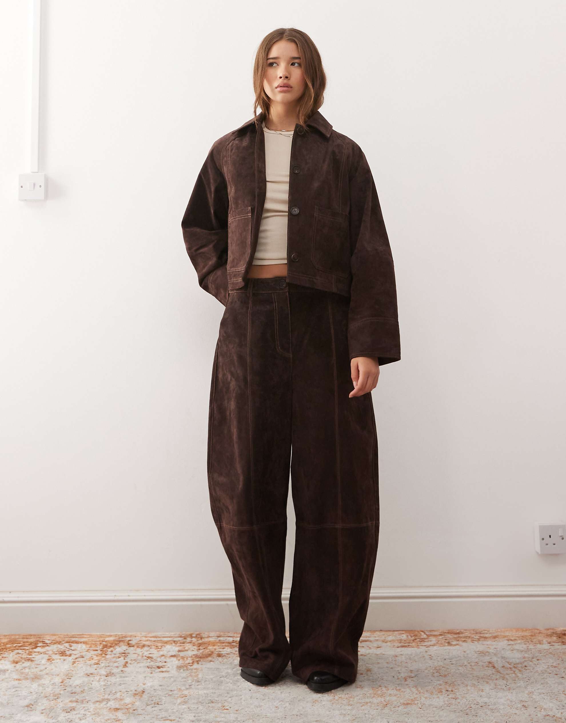 Reclaimed Vintage suede co-ord brown
