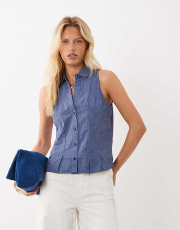 Mango Teen sleeveless shirt blue stripe
