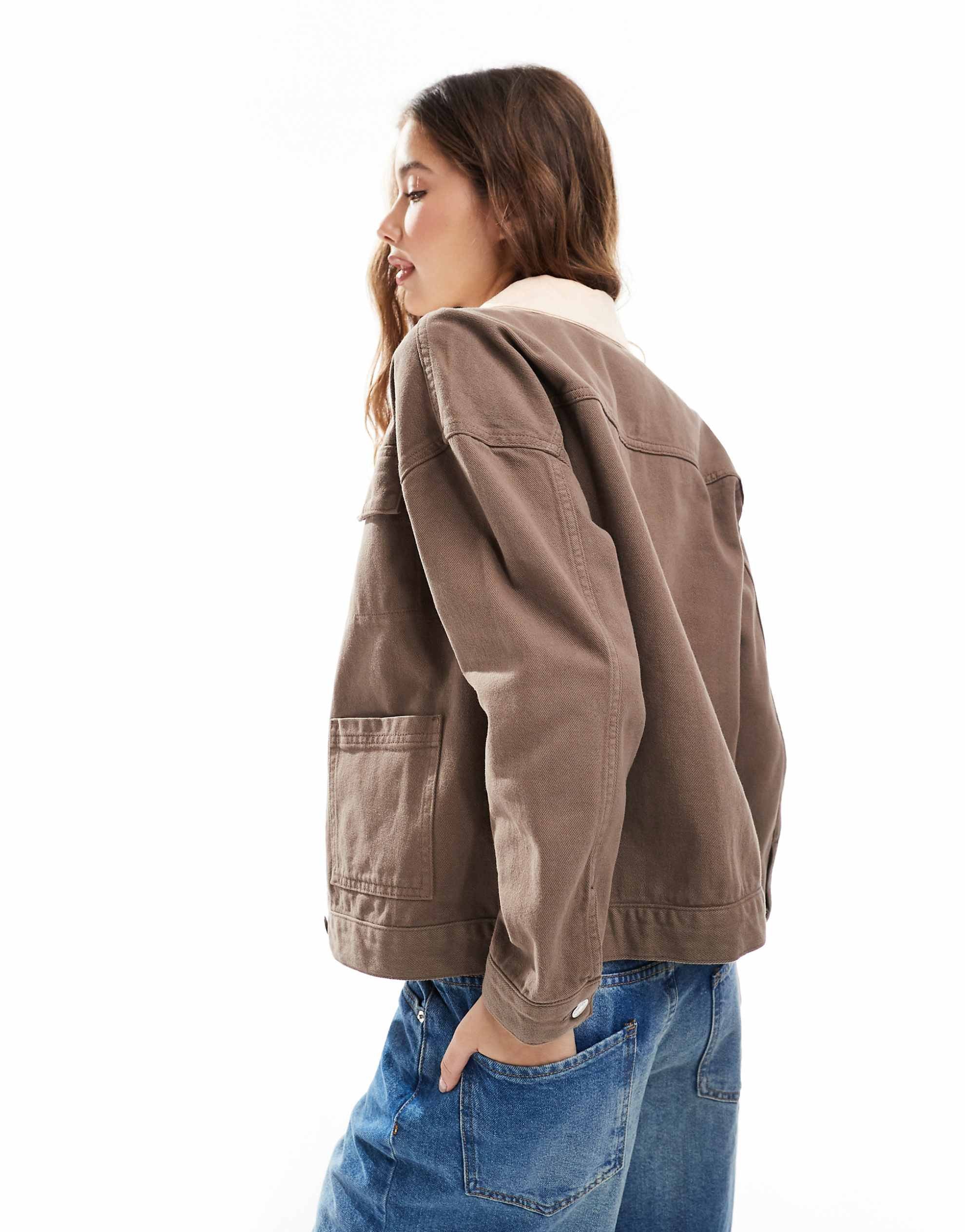 DESIGN denim contrast colour barn jacket brown