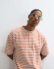 Load image into Gallery viewer, DESIGN heavyweight boxy oversized Henley t-shirt red stripe.