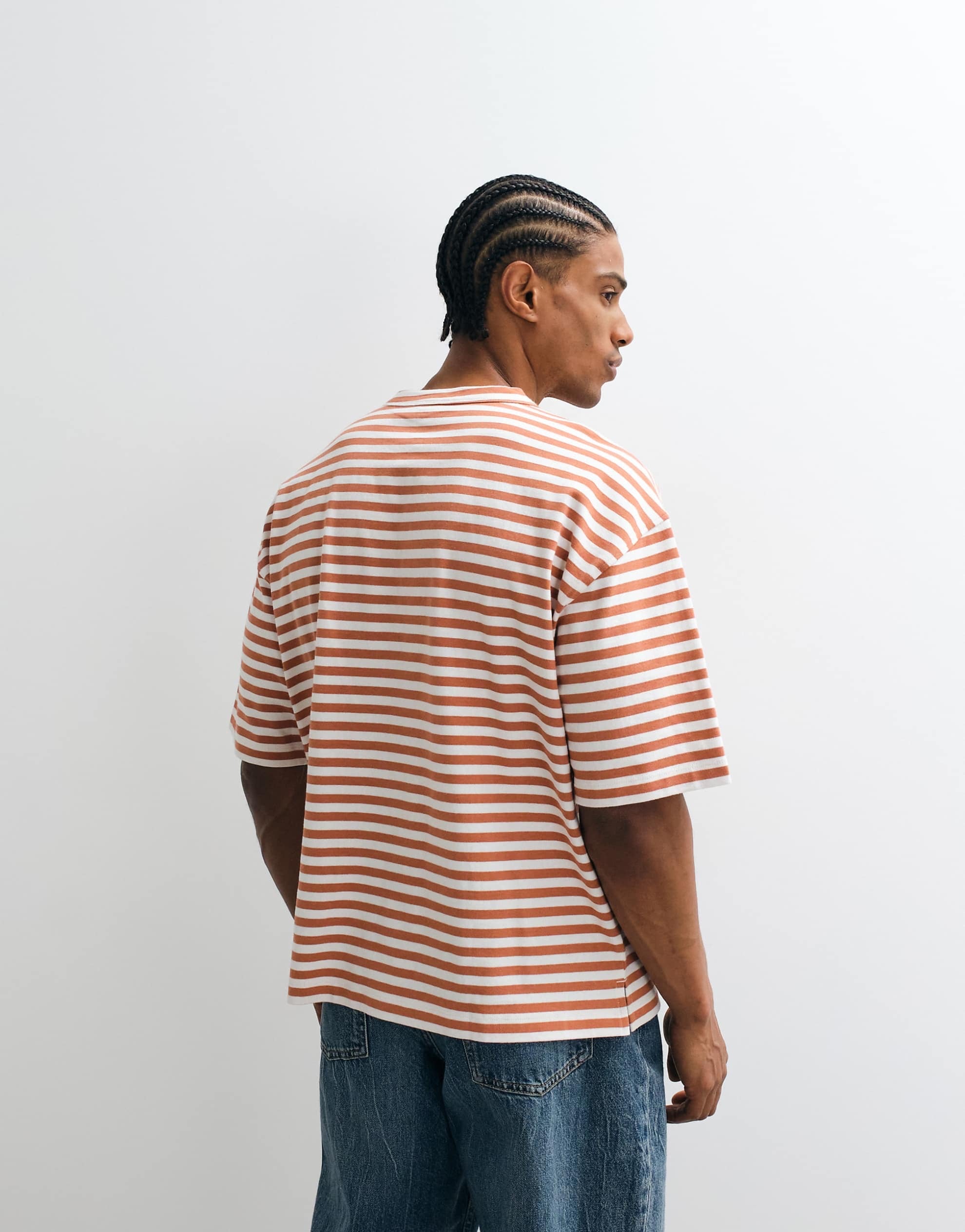DESIGN heavyweight boxy oversized Henley t-shirt red stripe.