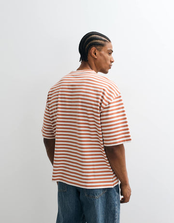 DESIGN heavyweight boxy oversized Henley t-shirt red stripe.