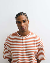 Load image into Gallery viewer, DESIGN heavyweight boxy oversized Henley t-shirt red stripe.