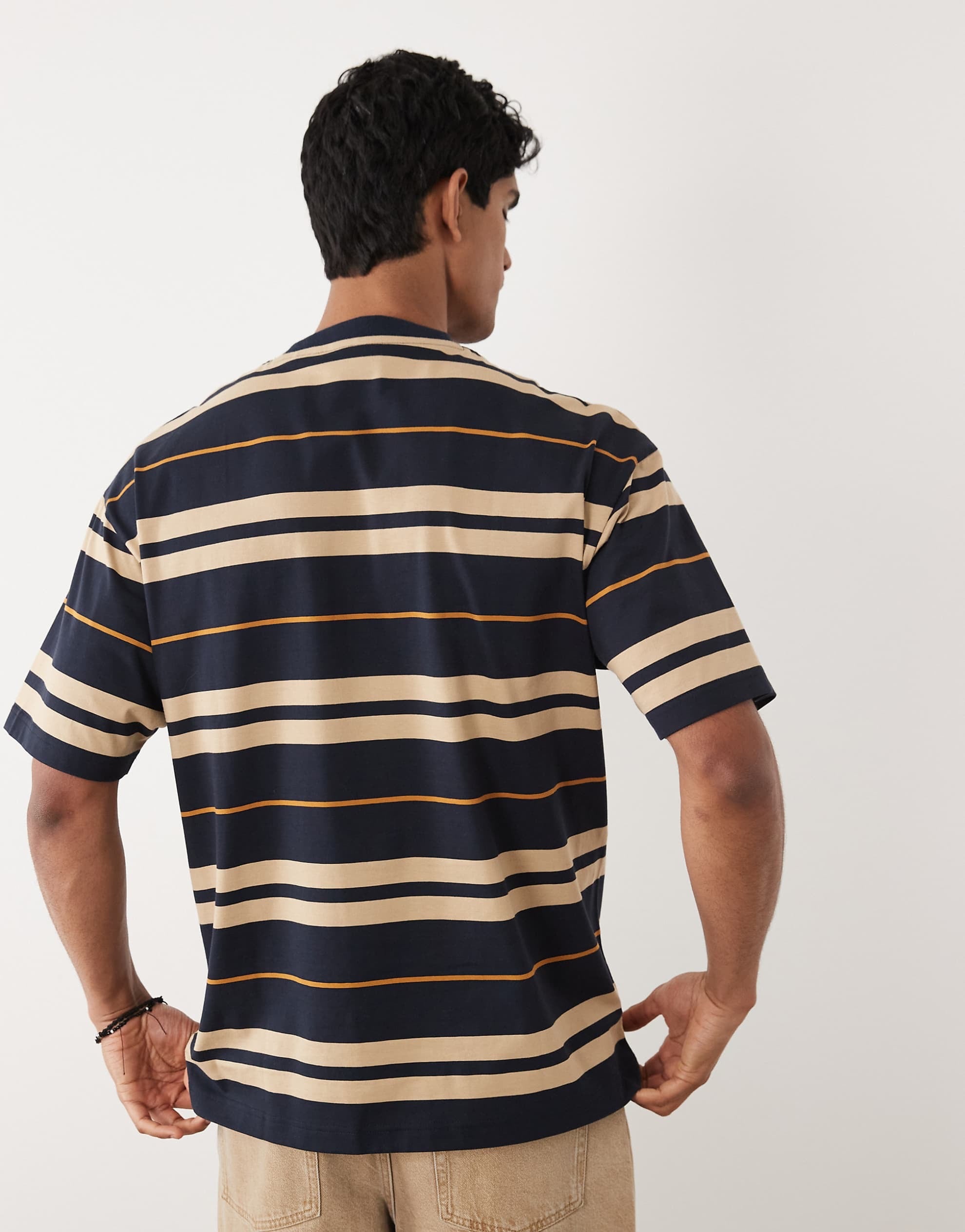 HUGO Blue Nivarsi loose fit stripe t-shirt navy.