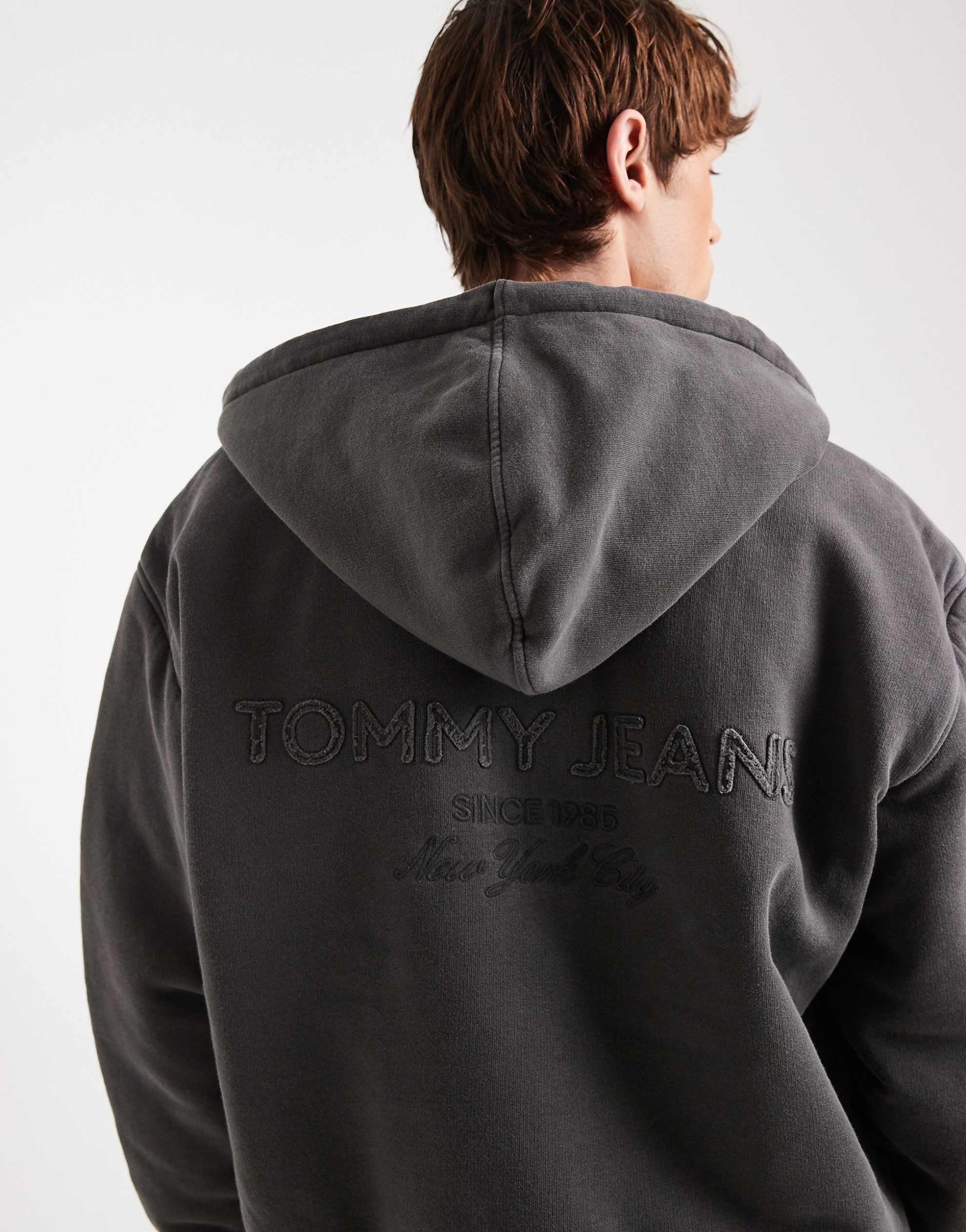 Tommy Jeans flag zip up hoodie washed black