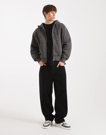 Tommy Jeans flag zip up hoodie washed black