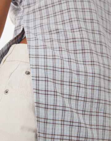 DESIGN mandarin collar shirt brown blue check