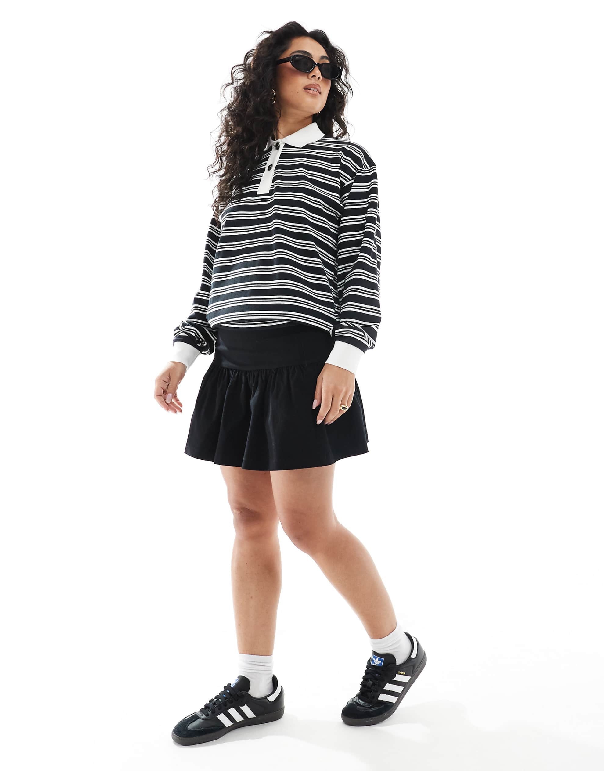 Monki stripe rugby sleeve black white