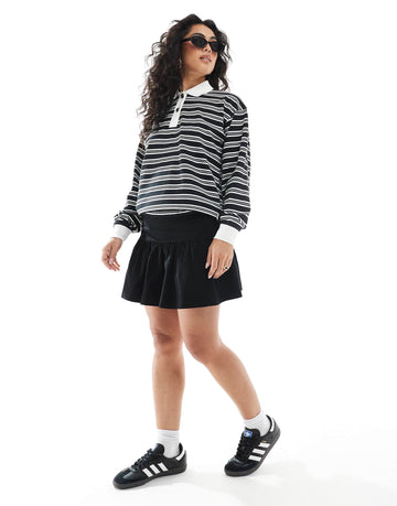 Monki stripe rugby sleeve black white