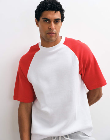 DESIGN relaxed raglan t-shirt white red waffle.