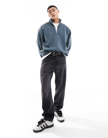 Weekday half zip sweatshirt teal grey