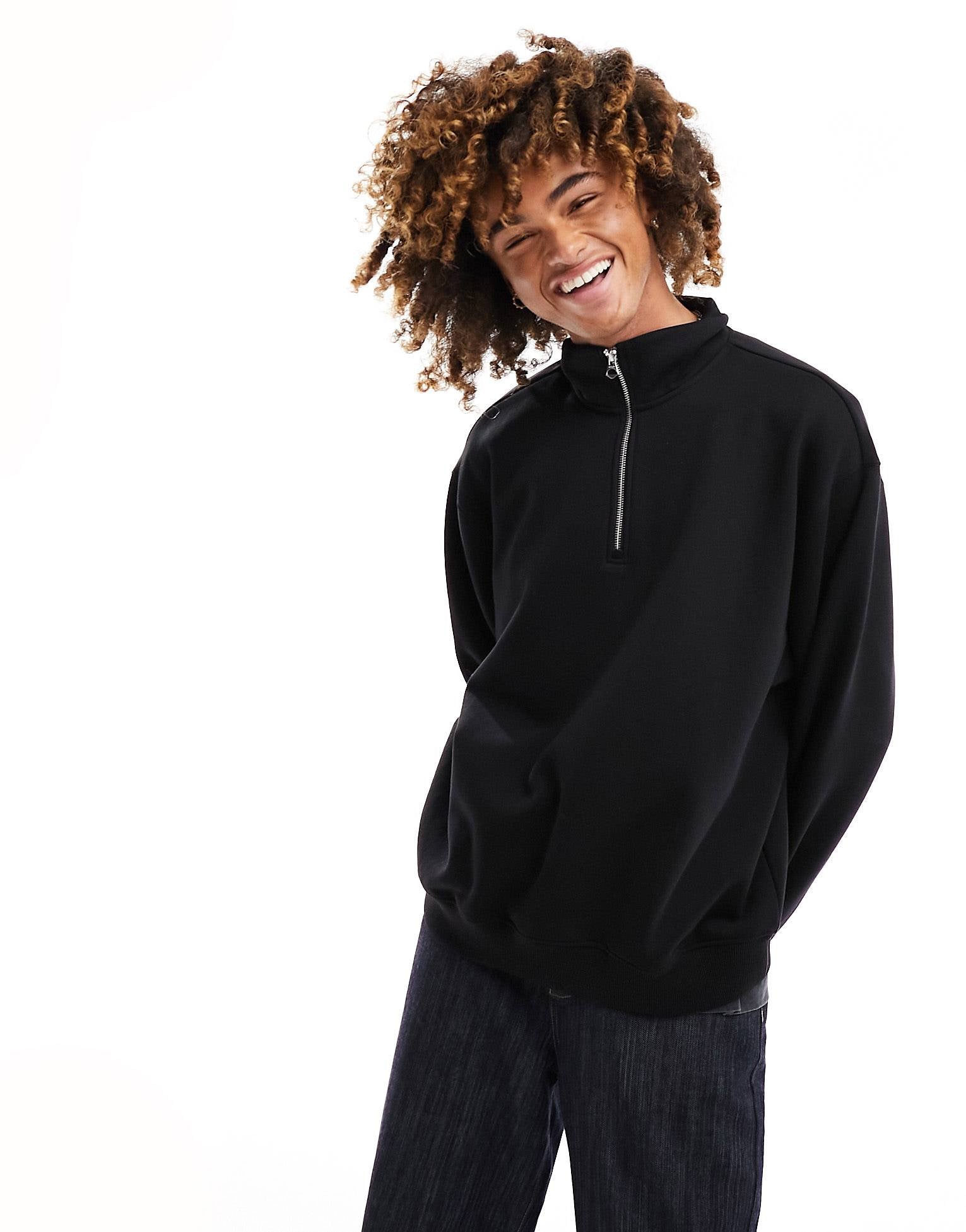 Weekday jersey half zip sweatshirt black n shpishop
