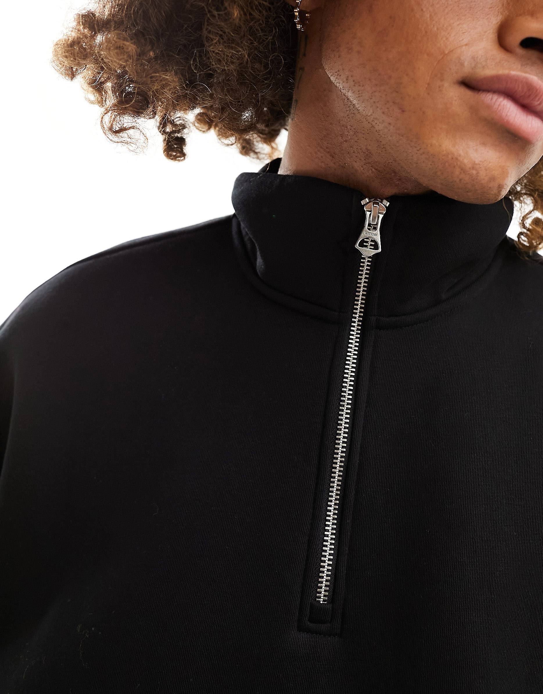 Weekday jersey half zip sweatshirt black