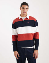 Load image into Gallery viewer, Tommy Jeans relaxed striped flag logo rugby sweater red / navy / white