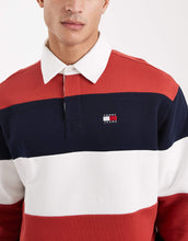 Load image into Gallery viewer, Tommy Jeans relaxed striped flag logo rugby sweater red / navy / white