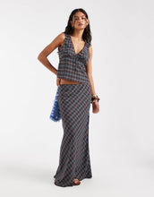 Load image into Gallery viewer, Kiss the Sky v neck chiffon top blue check co-ord