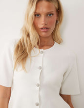 Load image into Gallery viewer, Vila structured knit long sleeve peplum hem top white