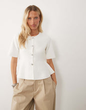 Load image into Gallery viewer, Vila structured knit long sleeve peplum hem top white