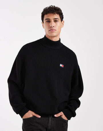 Tommy Jeans chest logo mock neck jumper black