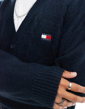 Load image into Gallery viewer, Tommy Jeans boxy badge cable knit cardigan navy