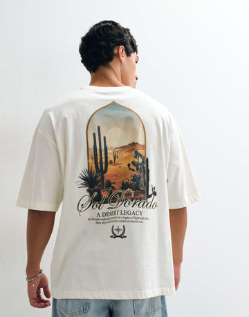 DESIGN oversized t-shirt desert graphic beige