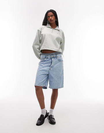 Tommy Jeans boxy crop 1/4 zip cropped jumper sage
