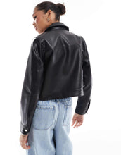 Load image into Gallery viewer, Threadbare faux leather trucker jacket black